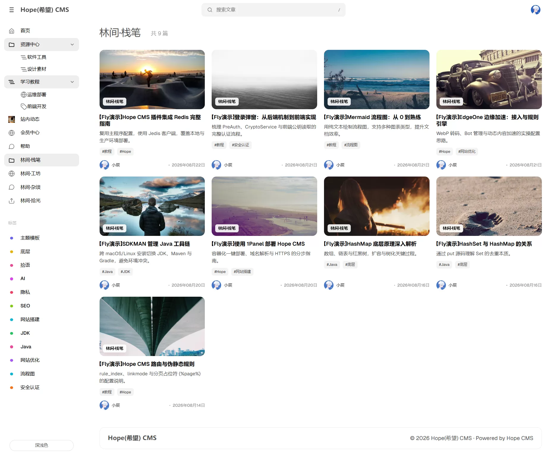 Hope CMS Fly主题界面展示
