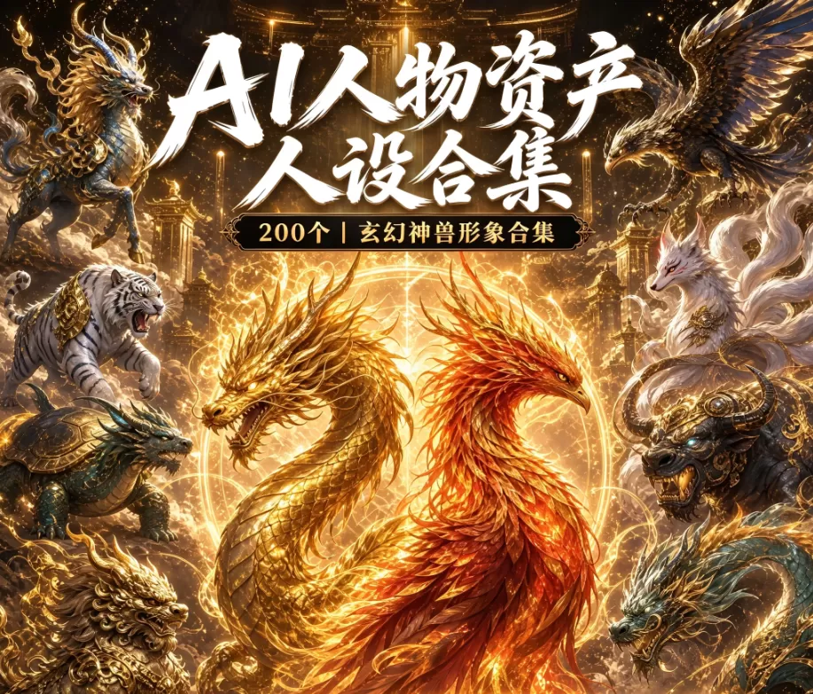 200个玄幻神兽AI漫剧人物三视图资产-资源社